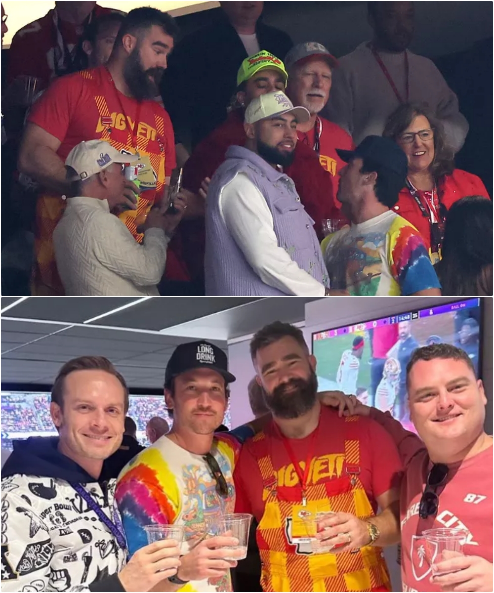 Jason Kelce Poses with Eagles Fan Miles Teller as They Cheer on Travis(02)